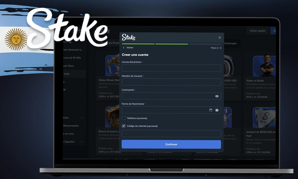Registro en Stake Argentina